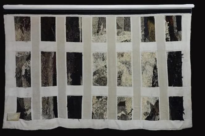 Close-up of couching stitches on Pakistan coverlet